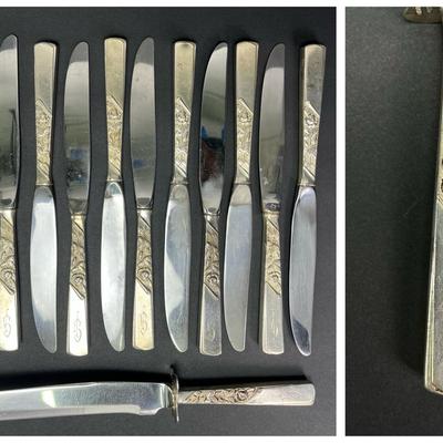 Stieff Sterling Silver Dinner Knives & More, “Rose Motif” Pattern With Monogram - Blades Stainless