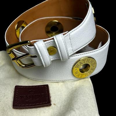 Wathne White Leather Belt With Gold-Tone Hardware - Small