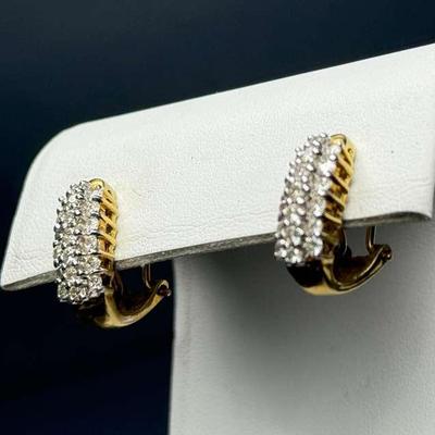 10K Gold Diamond Cluster Earrings With Omega Backs