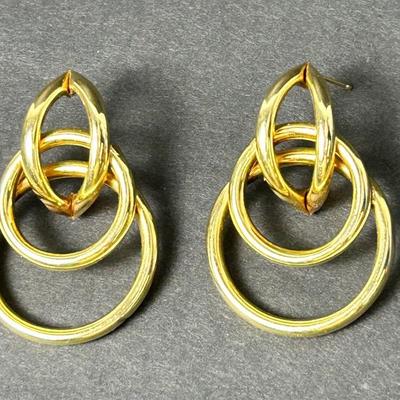 14K Gold Door Knocker Style Earrings, Hollow - 1.5" Long