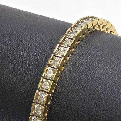 10K Gold Diamond Tennis Bracelet, Box Link Inset - 7.25"