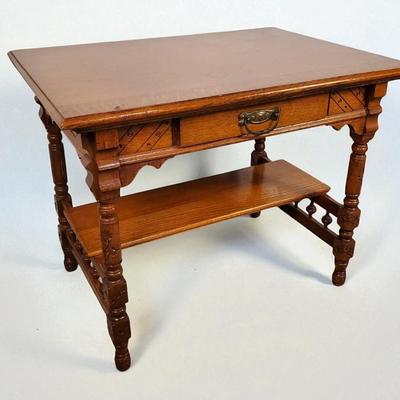 Victorian Wood Table, Spoon Carved - 36x26x28”