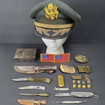 Vintage Knives & More: Army Officer’s Cap, Brass Trench Lighter & More