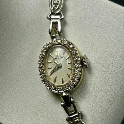 Omega 14K White Gold & Diamond (Marked & Tested) Ladies Watch 