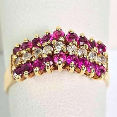 14K Gold Ruby & Diamond Ring - Size 6