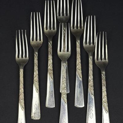 Stieff Sterling Silver Forks, “Rose Motif” Pattern With Monogram