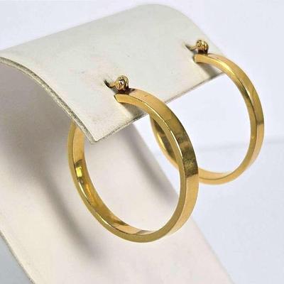 14K Gold Hollow Hoop Earrings - 1 1/8" Dia.