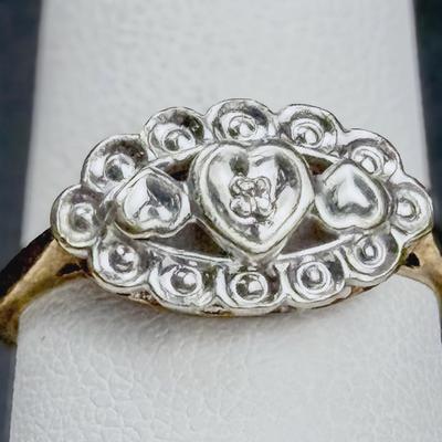 14K Gold Two-Tone Ring With Diamond Accent -  Size 6