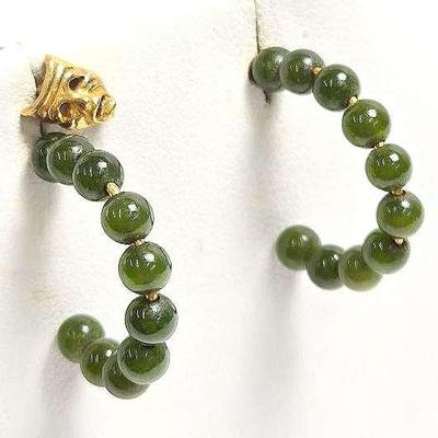14K Gold Green Bead Earrings, Plus Single Mask Earring
