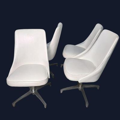 Chromecraft Mid-Century Swivel White Vinyl Dining Chairs (4) -1967