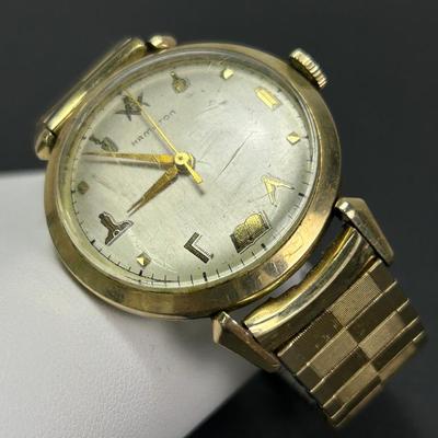 Vintage Hamilton 10K Gold Filled Masonic Watch 