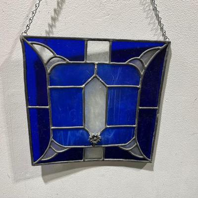 Cobalt Blue Stained Glass Window Hanging