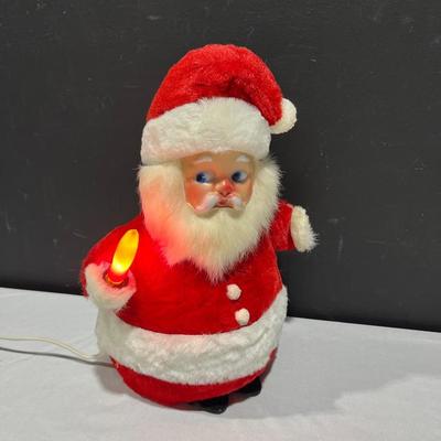 Vintage Light Up Roly Poly Stuffed Plastic Santa