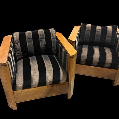 Vintage Stickley Cube Club Armchair Pair