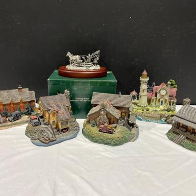 Terry Redlin Pewter “Coming Home” + 4 More And Thomas Kinkade House Figures