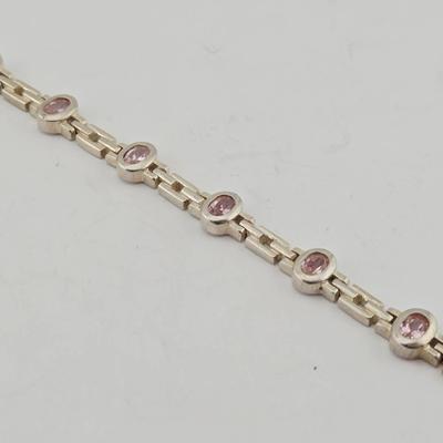 Sterling Silver Pink Quartz Tennis Bracelet 