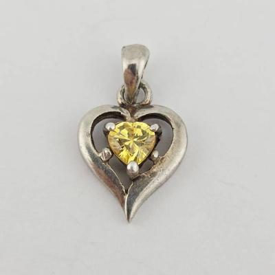 Sterling Silver Yellow Quartz Heart Pendant 
