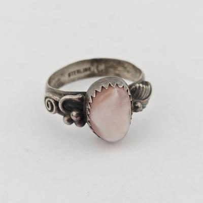 Sterling Silver Pinkish White Stone Ring