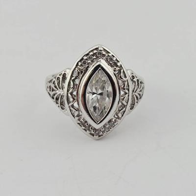 Sterling Silver Ornate Marquis Ring