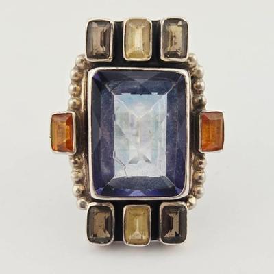 Designer Numbered Sterling Silver Amethyst Topaz Citrine Ring
