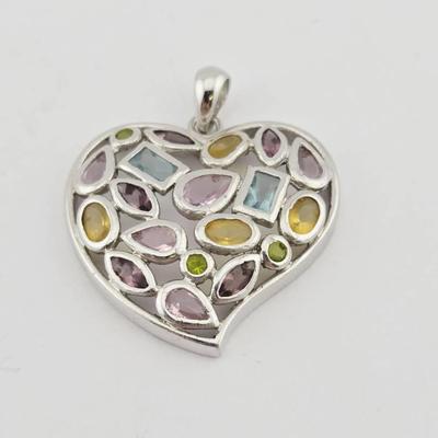 Sterling Silver Colorful Heart Pendant 