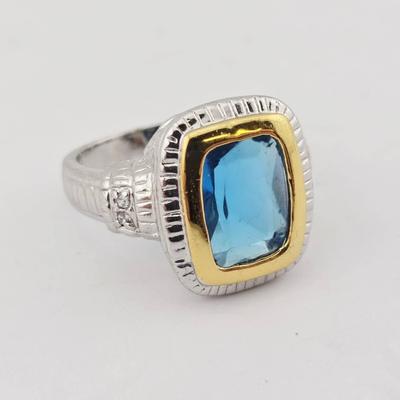 Sterling Silver Two Tone Blue Glass Ring