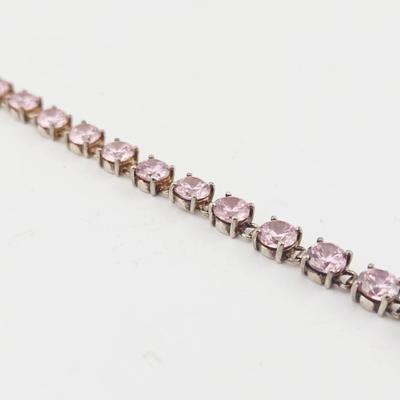 Sterling Silver Pink Glass Tennis Bracelet 