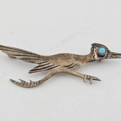 Sterling Silver Turquoise Bird Brooch Pin