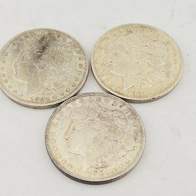 3 1921 Morgan Silver Dollars