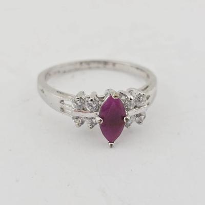 Sterling Silver 3/4 Carat Marquis Ruby Ring