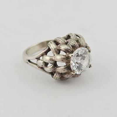 Sterling Silver Ornate Cz Ring