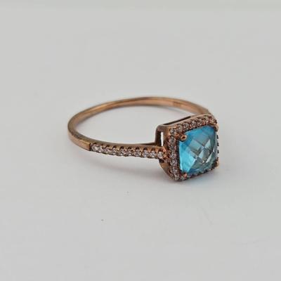 Sterling Silver Rose Gold Vermeil Blue Glass Ring