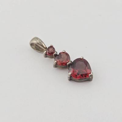 Sterling Silver Garnet Triple Heart Pendant 