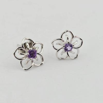 Sterling Silver Amethyst Stud Earrings 