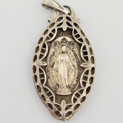 Vintage Sterling Silver Religious Mary Catholic Pendant