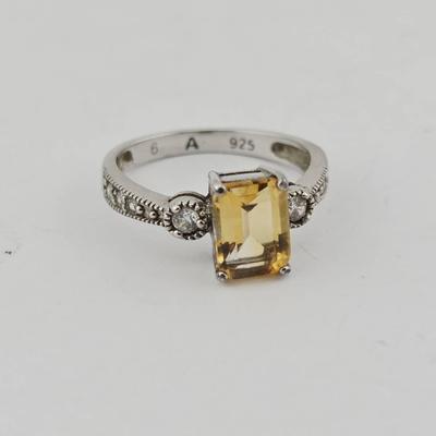 1.6 Carat Emerald Cut Citrine Sterling Silver Ring 