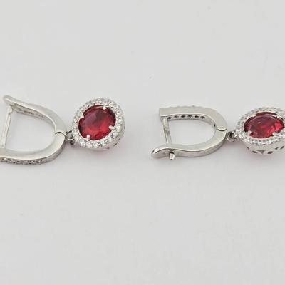 Sterling Silver Red Glass Dangle Earrings 