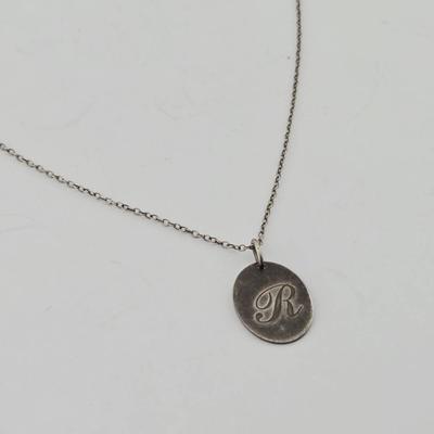 Sterling Silver Initial "R" Pendant & Necklace 
