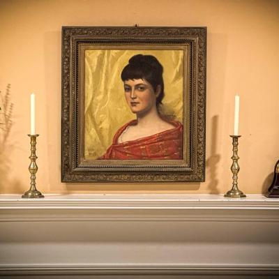 ORIGINAL painting from 1889 of a young woman.
