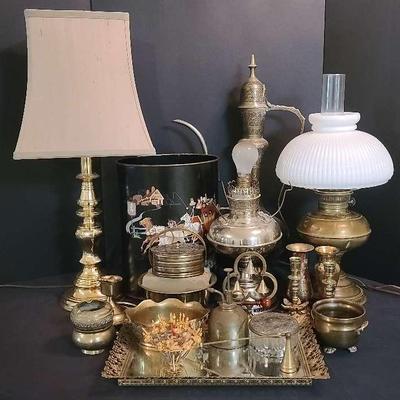 Assortment of Brass & Metal Lamps, Decor, and Accessories
