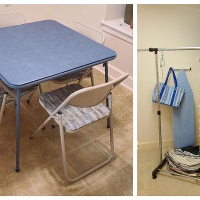 Metal Clothing Rack, Ironing Board, Card Table Set & Closet Organizers