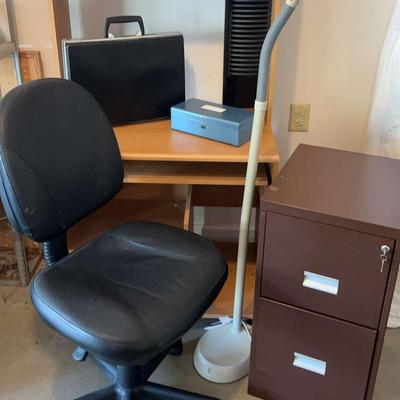 Desk with Filing Cabinet, Office Chair & Working Light