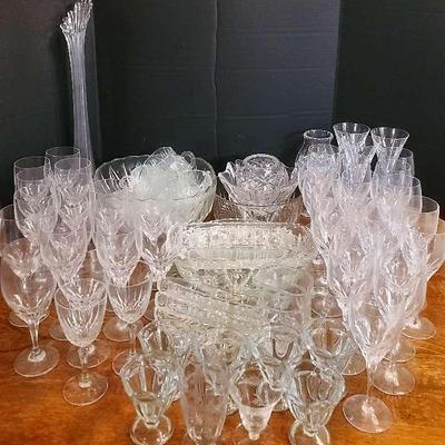 Glass Punch Bowl Set, Wine Glasses, Serving Pieces & Tall Vase