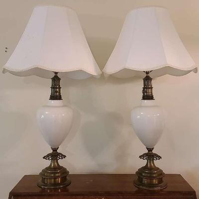 Pair of Ceramic & Brass Table Lamps with Shades