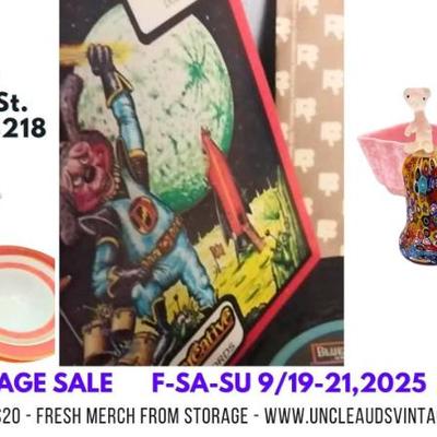 Sale Photo Thumbnail #7: Make plans to come by 9/19-21,, 2025! 80% of the store will be $2 - $20 or less! Or Shop Now for exclusive hand-picked and hard-to-find vintage online at https://UncleAudsVintage.com.shop! New items added online daily! In-Person Sale Days: Sept. 19 - 21, 