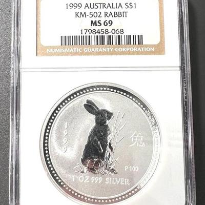 1oz Graded Australia Rabbit MS-69 