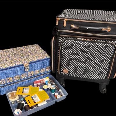 Rolling Sewing Machine/Craft Caddy And Sewing Basket