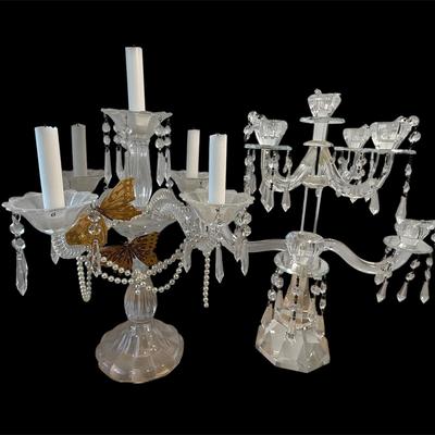 Elegant Crystal Candelabras with Dangling Prisms