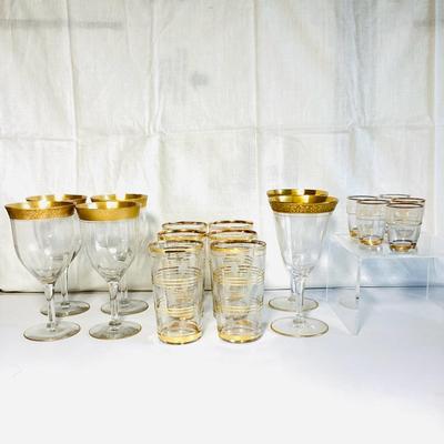 MCM & Vintage Gold Trimmed Glasses & Goblets