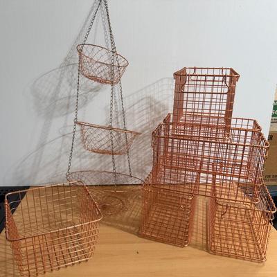 Copper Wire Basket Collection with Hanging Tiered Organizer
